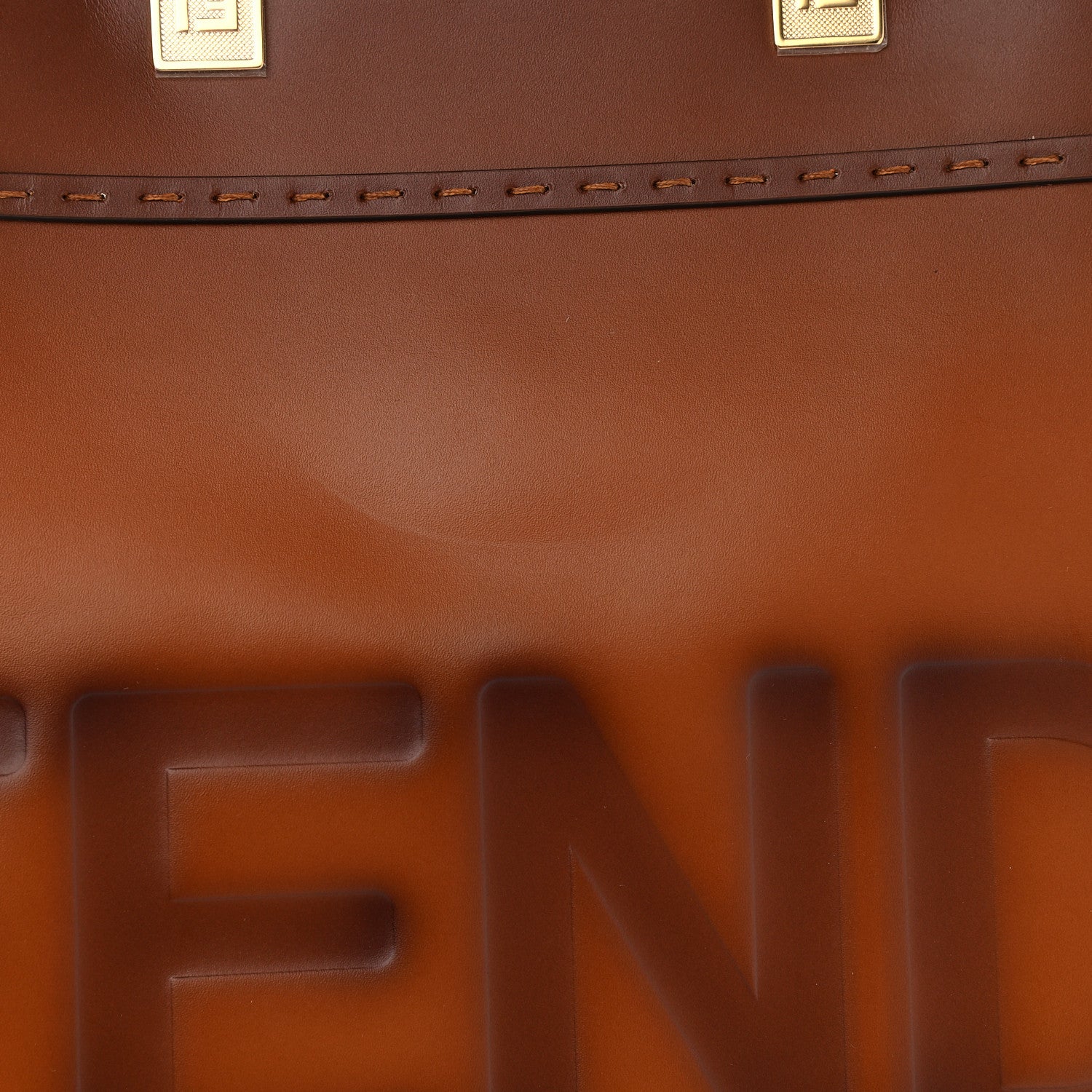 Fendi Vitello King Tamponato Plexiglass Logo Embossed Large Fendi Sunshine Shopper Tote Cuoio 11 of 13