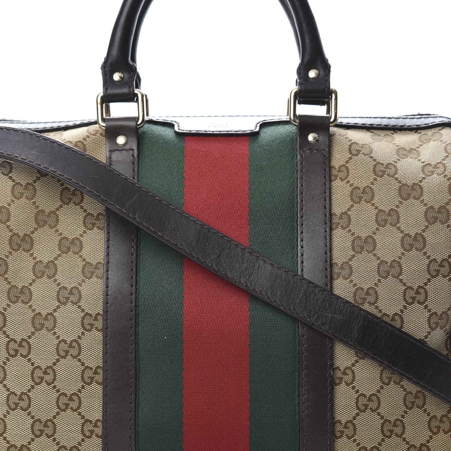 Gucci Monogram Vintage Web Medium Boston Dark Brown 8 of 15