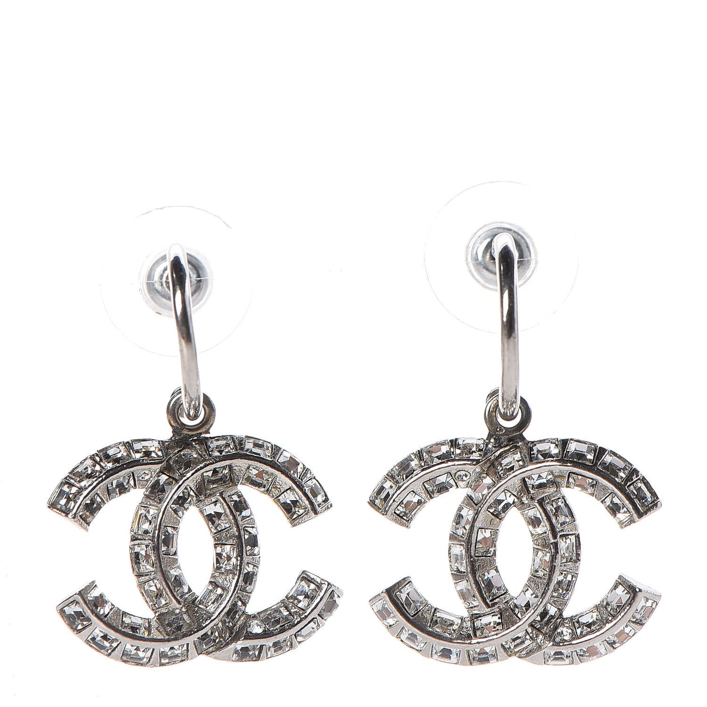 Baguette Crystal CC Dangle Earrings Silver