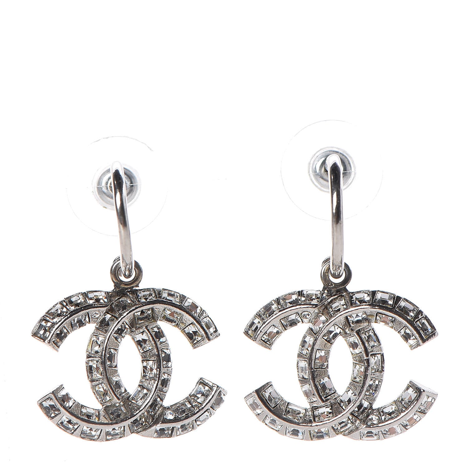 Chanel Baguette Crystal CC Dangle Earrings Silver 1 of 6