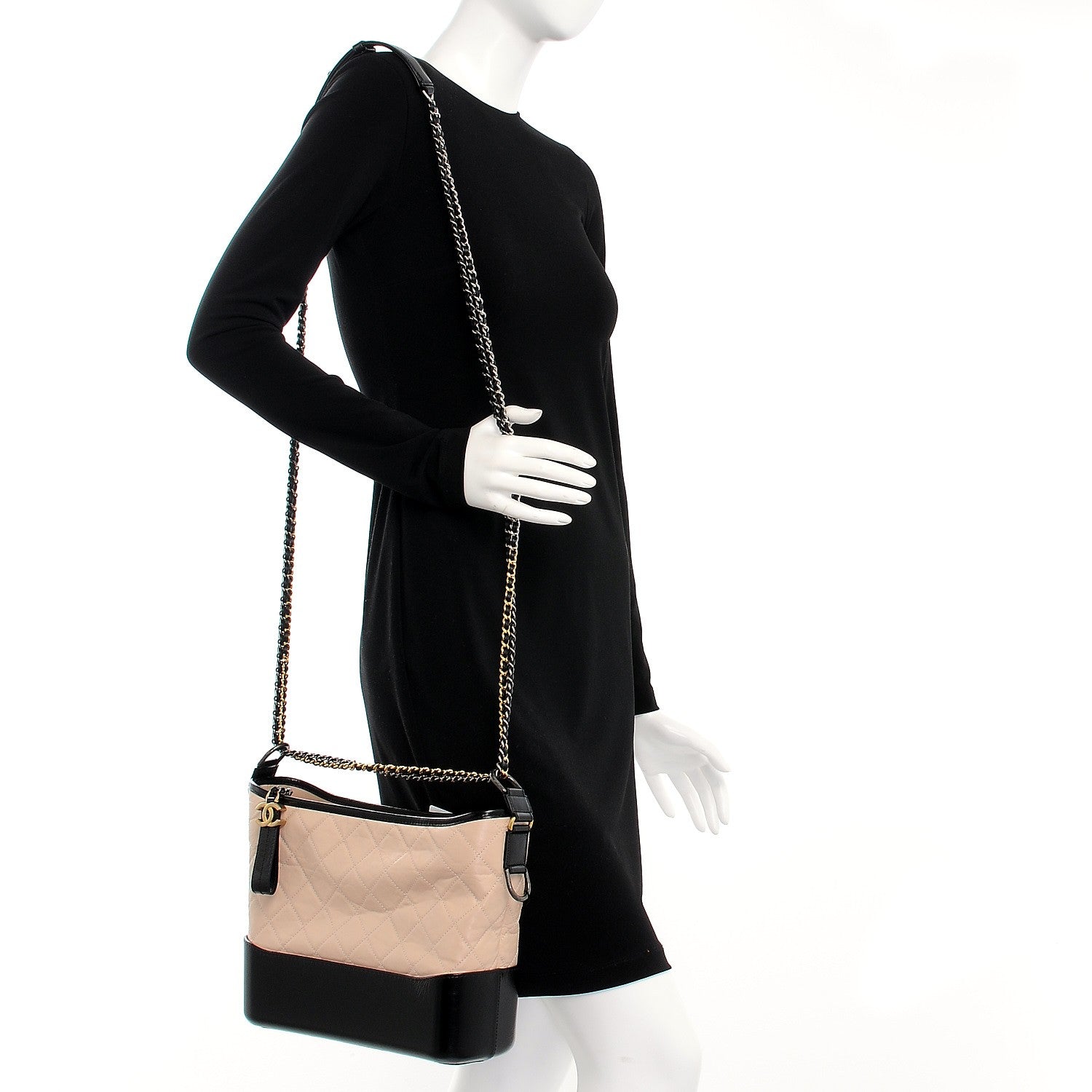 Chanel Aged Calfskin Quilted Medium Gabrielle Hobo Beige Black 2 of 8