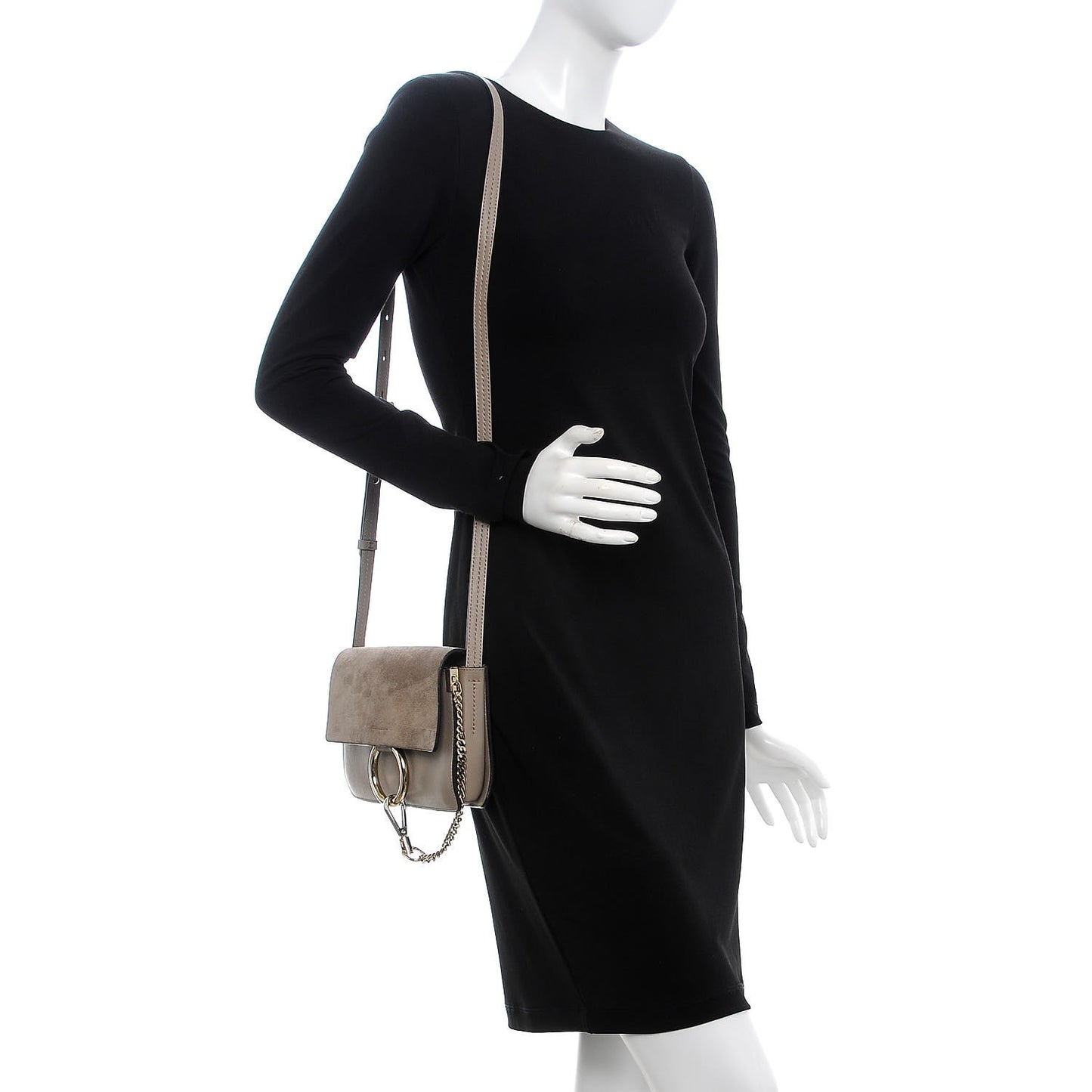 Suede Calfskin Small Faye Shoulder Bag Motty Grey