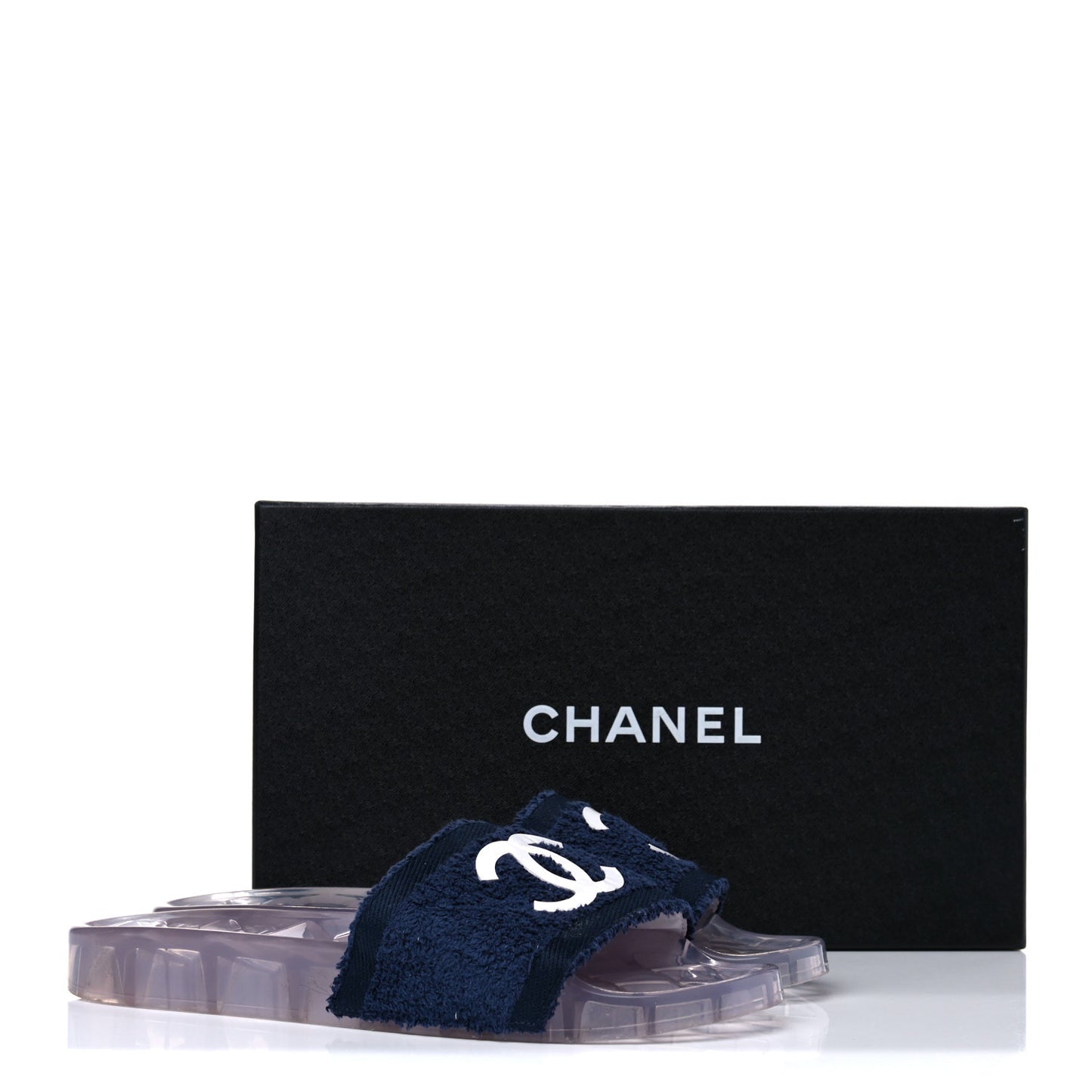 PVC Transparent Fabric CC Flat Slide Sandals 41 Navy