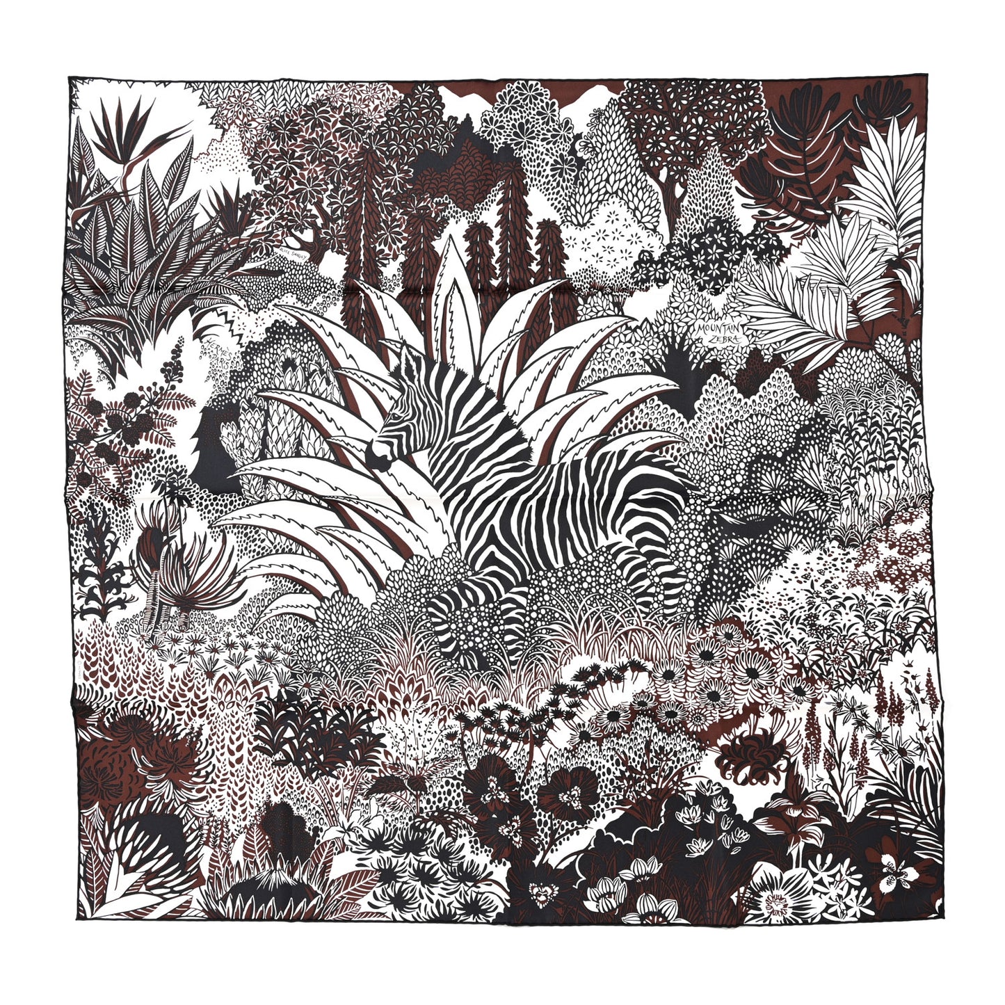 Silk Mountain Zebra Scarf 90 Marron Black White