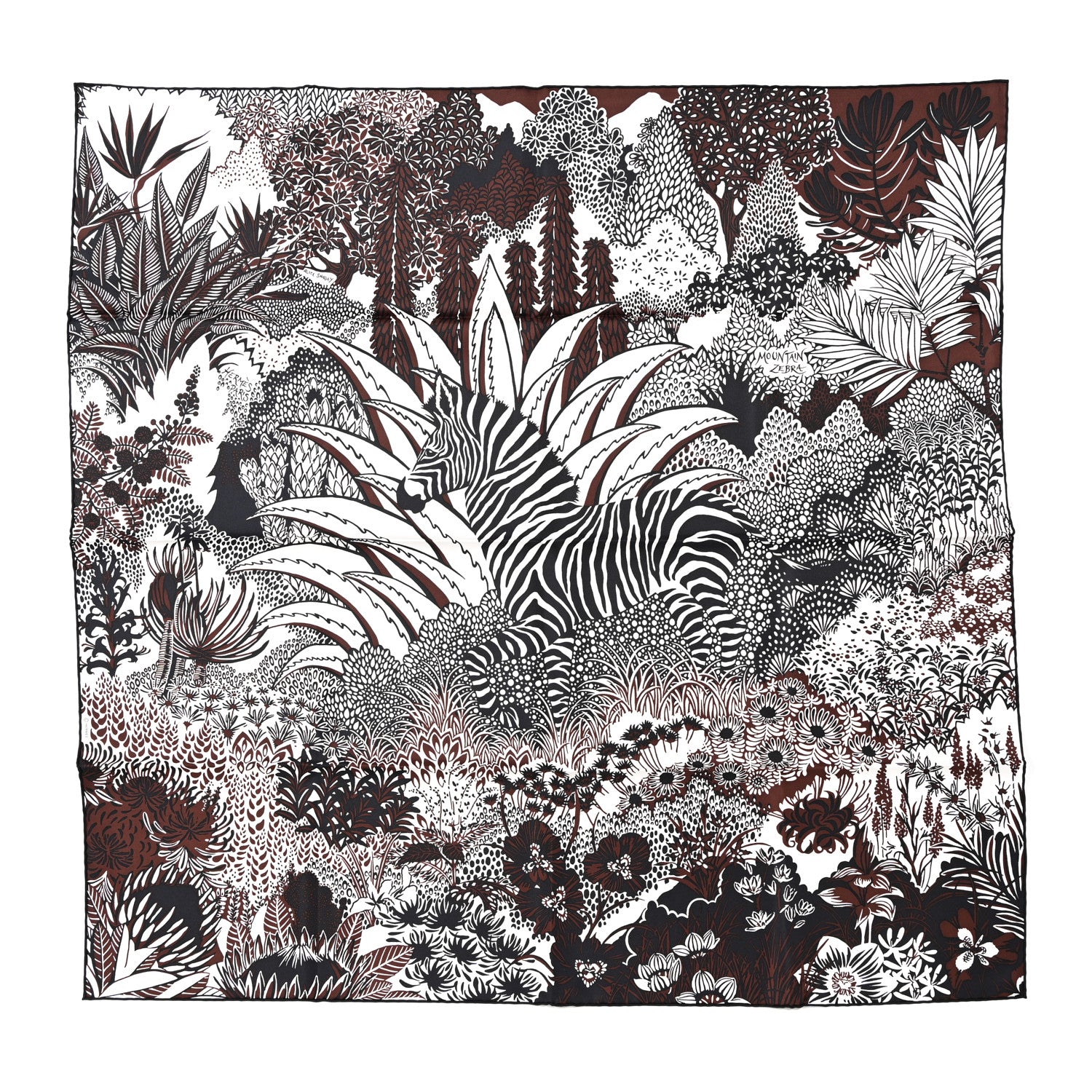 Hermes Silk Mountain Zebra Scarf 90 Marron Black White 1 of 5