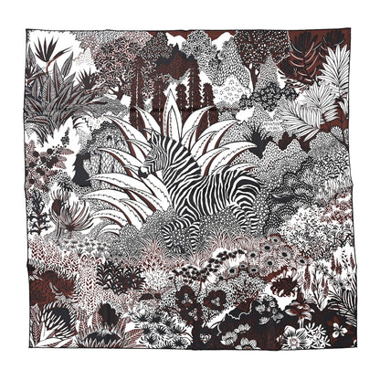 Hermes Silk Mountain Zebra Scarf 90 Marron Black White 1 of 5