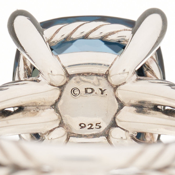 David Yurman Sterling Silver Diamond Hampton Blue Topaz 11mm Chatelaine Ring 54 7 4 of 4