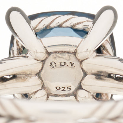 David Yurman Sterling Silver Diamond Hampton Blue Topaz 11mm Chatelaine Ring 54 7 4 of 4