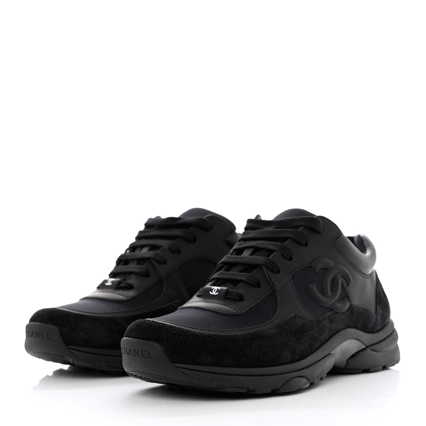 Fabric Calfskin Suede CC Sneakers 39 Black