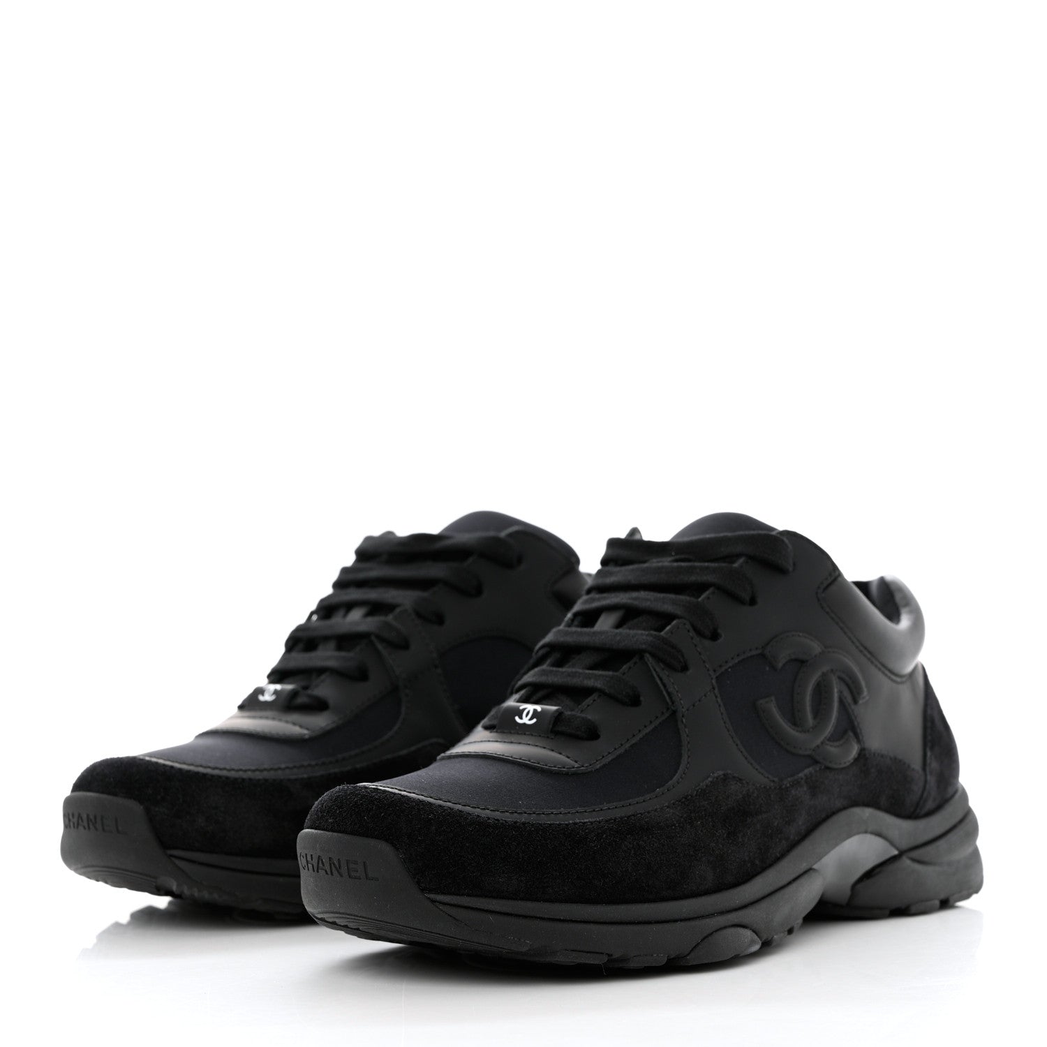 Chanel Fabric Calfskin Suede CC Sneakers 39 Black 3 of 9