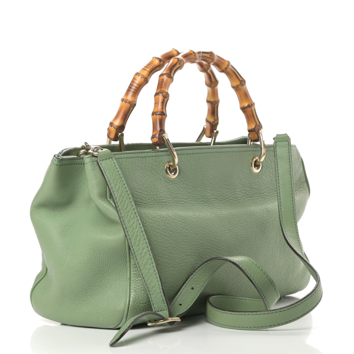 Pebbled Calfskin Medium Bamboo Shopper Tote Green