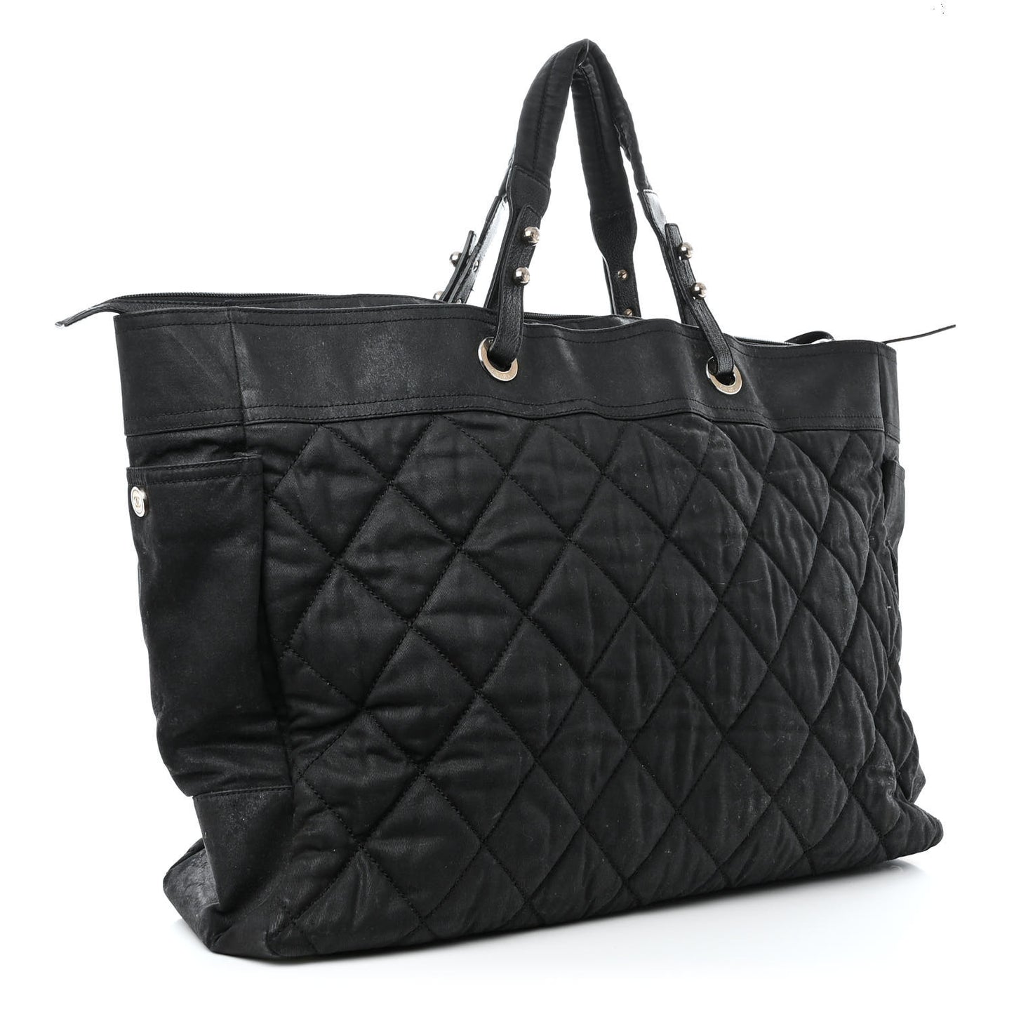 Coated Canvas Stitched XL Paris Biarritz Tote Black