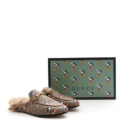 Gucci X DISNEY Mini Vintage GG Supreme Monogram Mickey Mouse Fur Womens Princetown Slippers 38 Beige Vintage Sun Oil 9 of 9