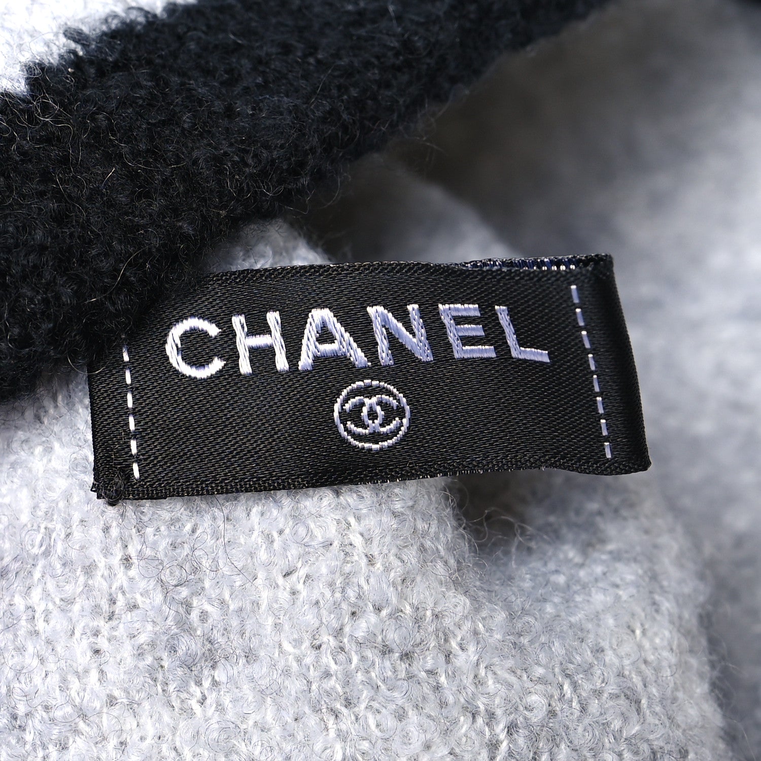 Chanel Cashmere Silk CC Beanie Hat Grey Black 5 of 5