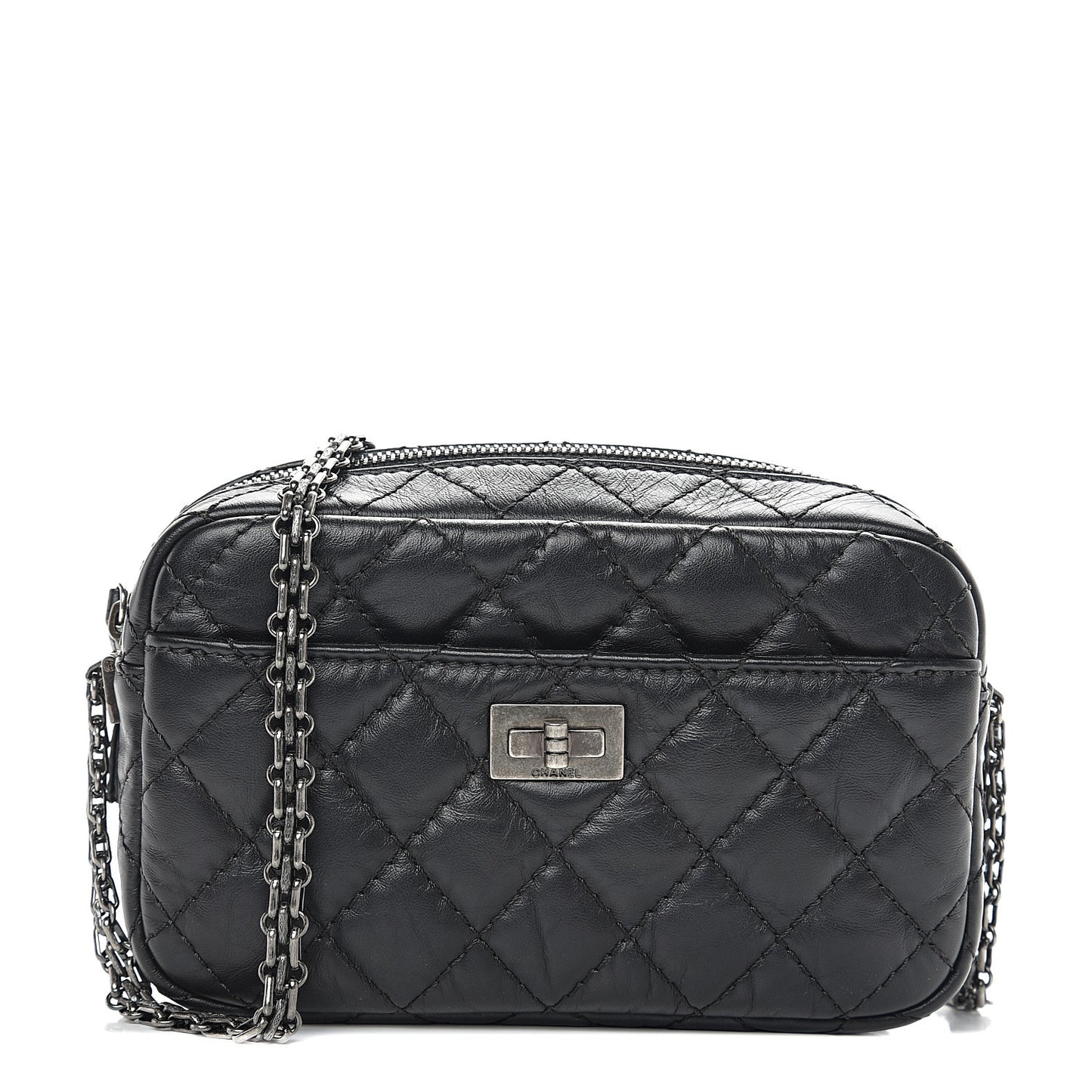 Aged Calfskin Quilted Mini Reissue Camera Case Black