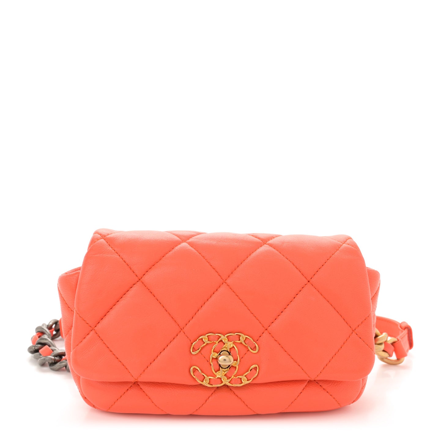 Lambskin Quilted Chanel 19 Waist Bag Orange
