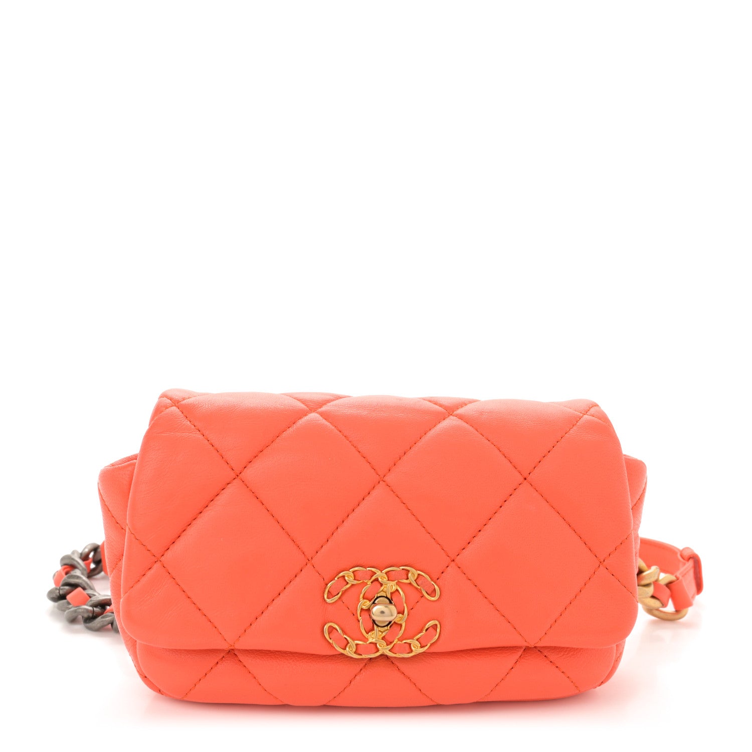 Chanel Lambskin Quilted Chanel 19 Waist Bag Orange 1 of 13