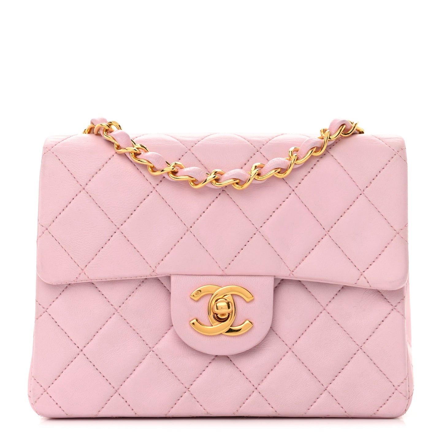 Lambskin Quilted Mini Square Flap Bag Light Pink