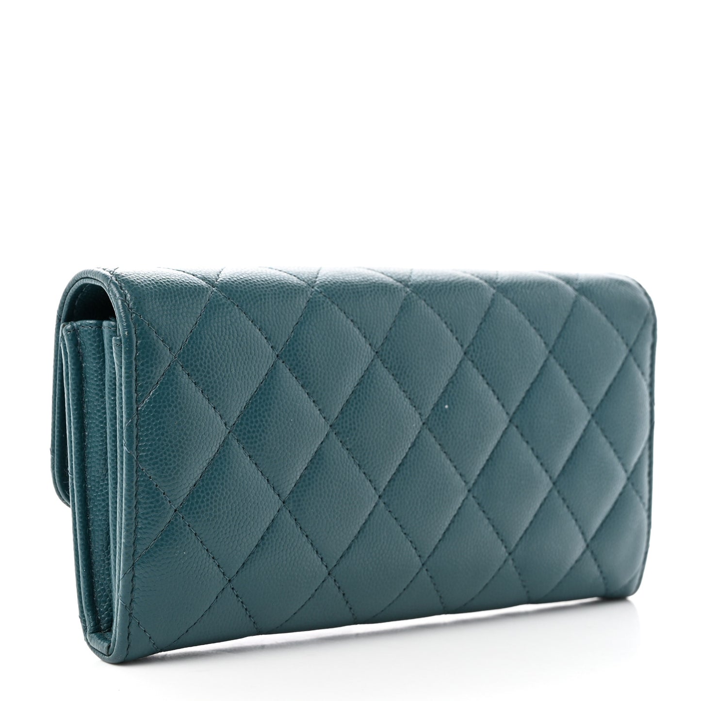 Caviar Quilted Large Gusset Flap Wallet Dark Turquoise