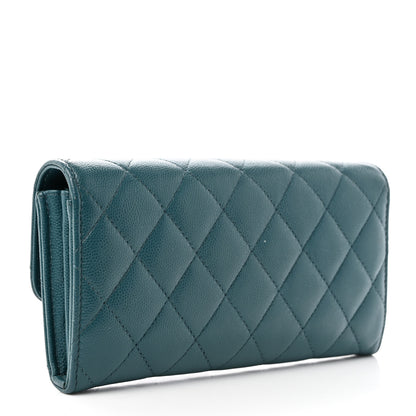 Chanel Caviar Quilted Large Gusset Flap Wallet Dark Turquoise 3 of 15