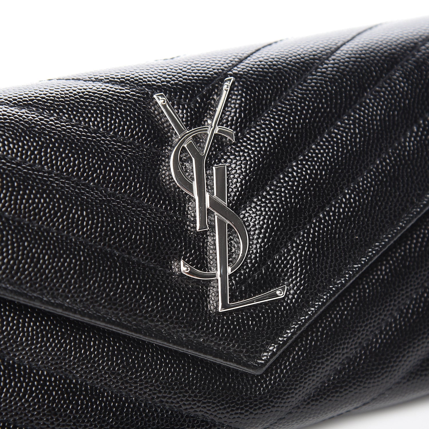 Saint Laurent Grain De Poudre Matelasse Chevron Monogram Flap Wallet Black 12 of 14