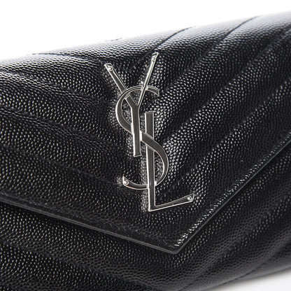 Saint Laurent Grain De Poudre Matelasse Chevron Monogram Flap Wallet Black 12 of 14