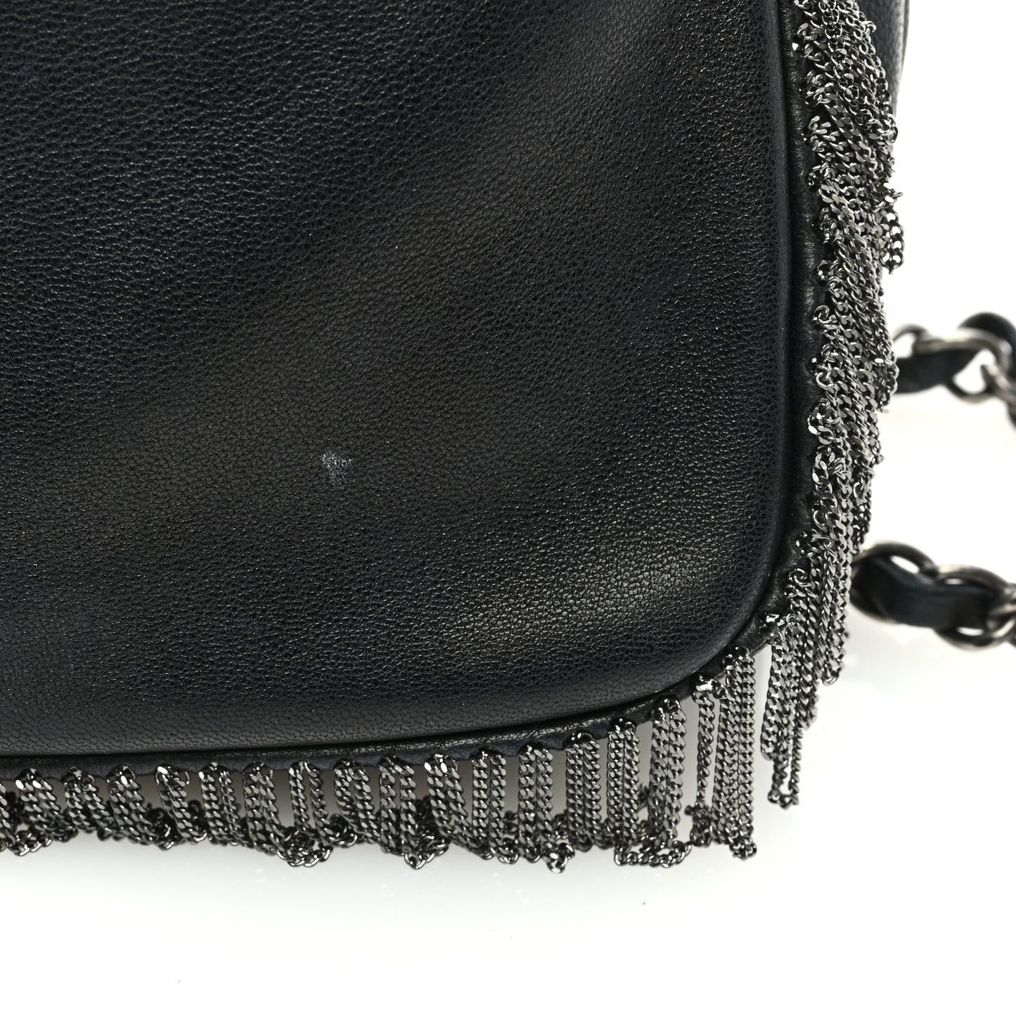 Lambskin Rock And Cabaret Chain Fringe Flap Black