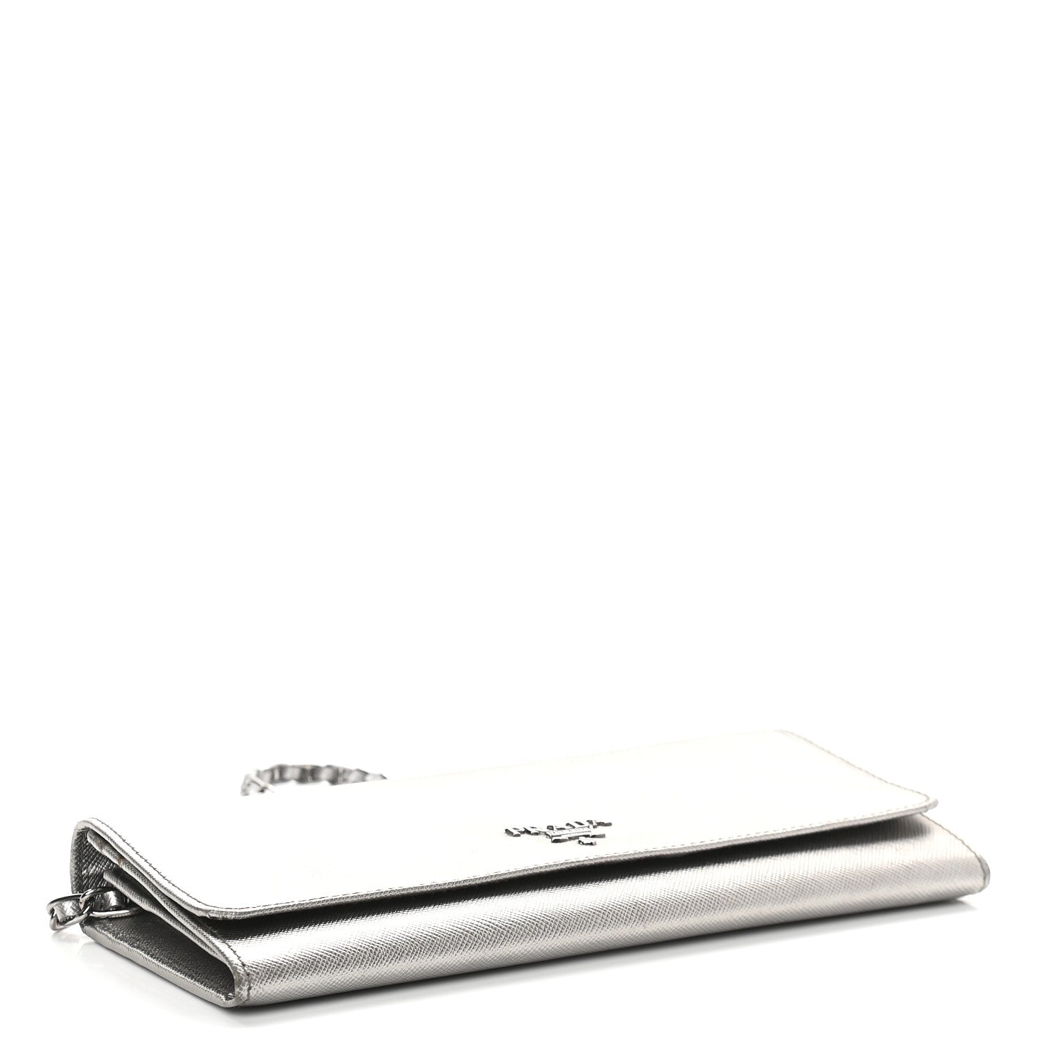 Prada Saffiano Metal Oro Chain Wallet Cromo 3 of 7