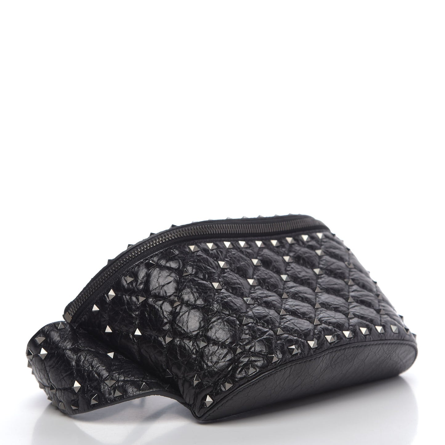 Craquele Nappa Rockstud Spike Belt Bag 85 Black