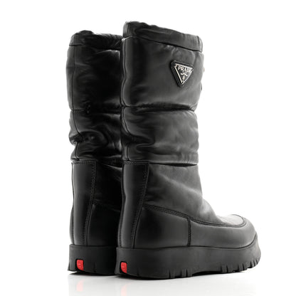 Prada Nappa Metal Triangle Logo Padded Moon Boots 38.5 Black 4 of 9