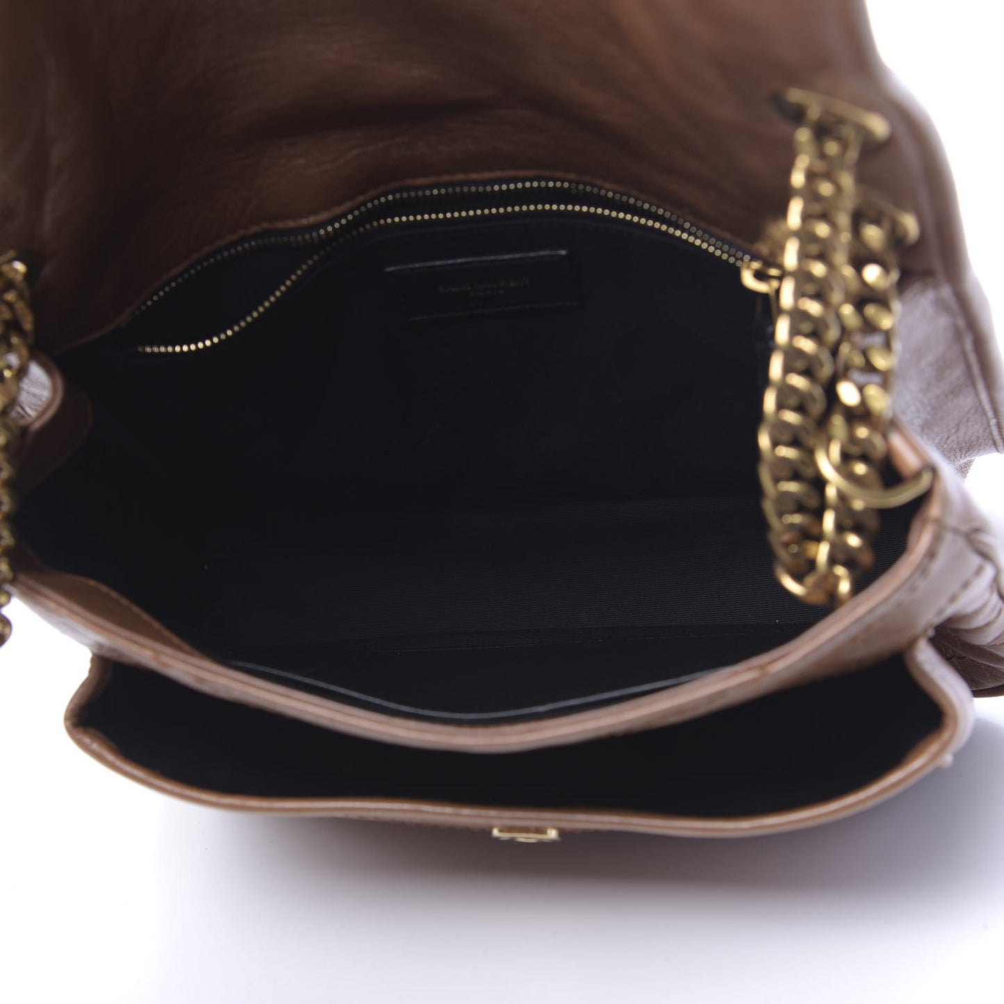 Crinkled Calfskin Matelasse Monogram Medium Niki Chain Satchel Caramel