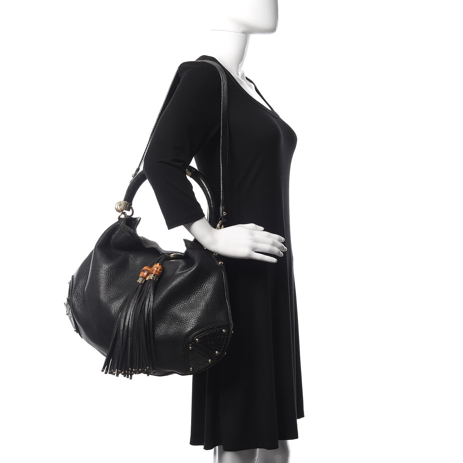 Gucci Calfskin Large Indy Top Handle Hobo Black 2 of 15