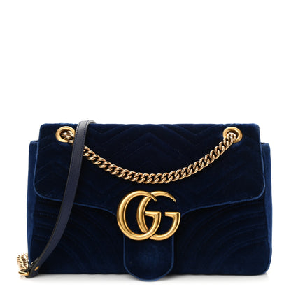 Gucci Velvet Matelasse Medium GG Marmont Shoulder Bag Cobalt Blue 1 of 8