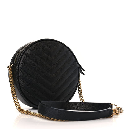 Saint Laurent Grain De Poudre Matelasse Chevron Quilted Round Vinyle Camera Bag Black 3 of 9