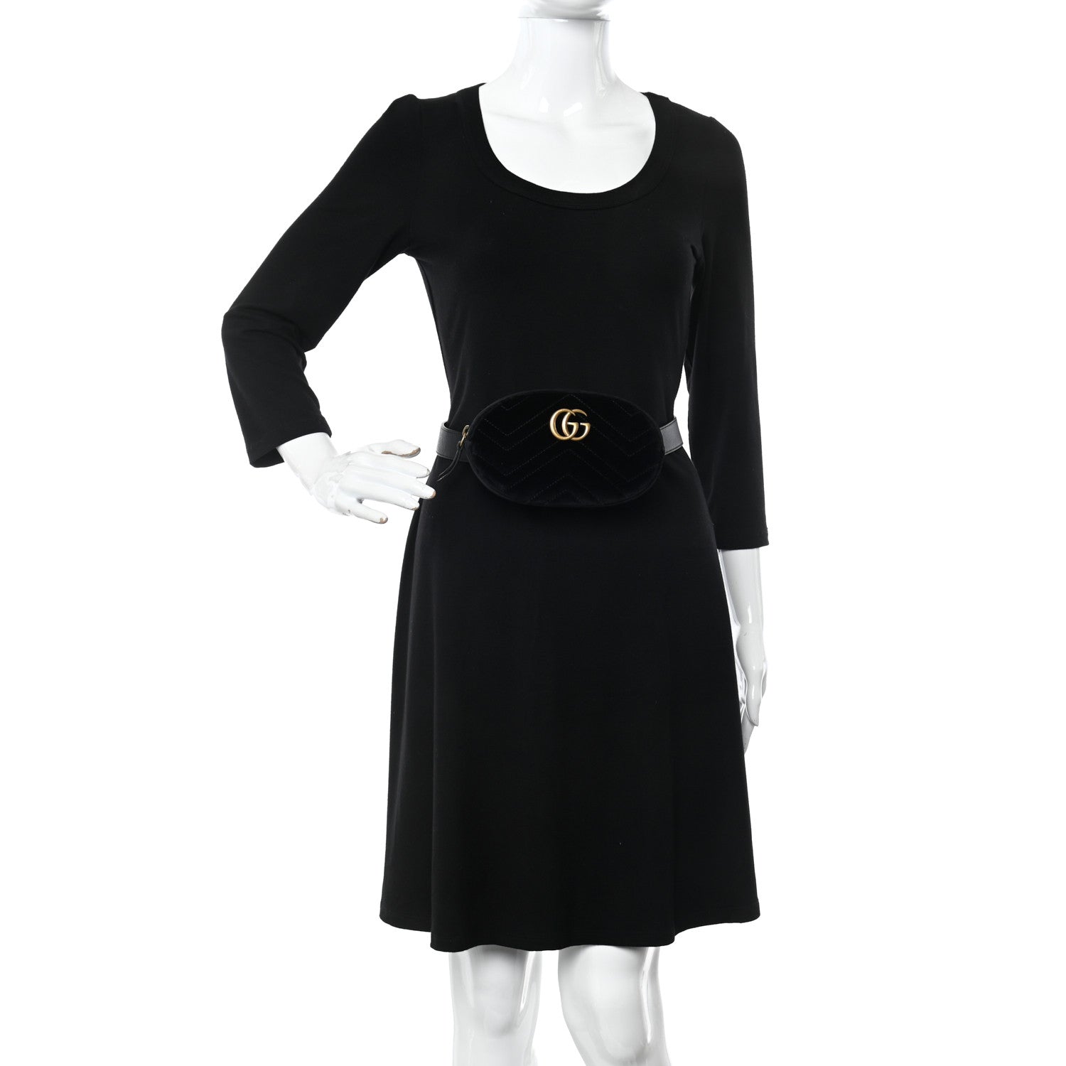 Gucci Velvet Matelasse GG Marmont Belt Bag 85 34 Black 2 of 10