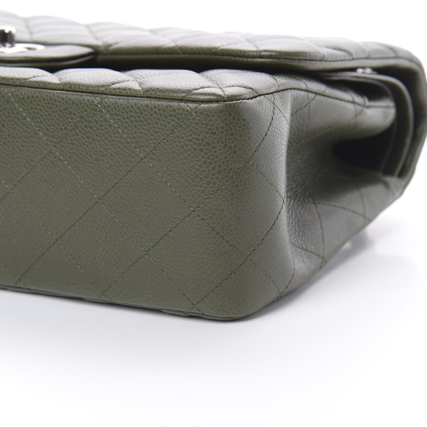 Caviar Quilted Jumbo Double Flap Dark Green