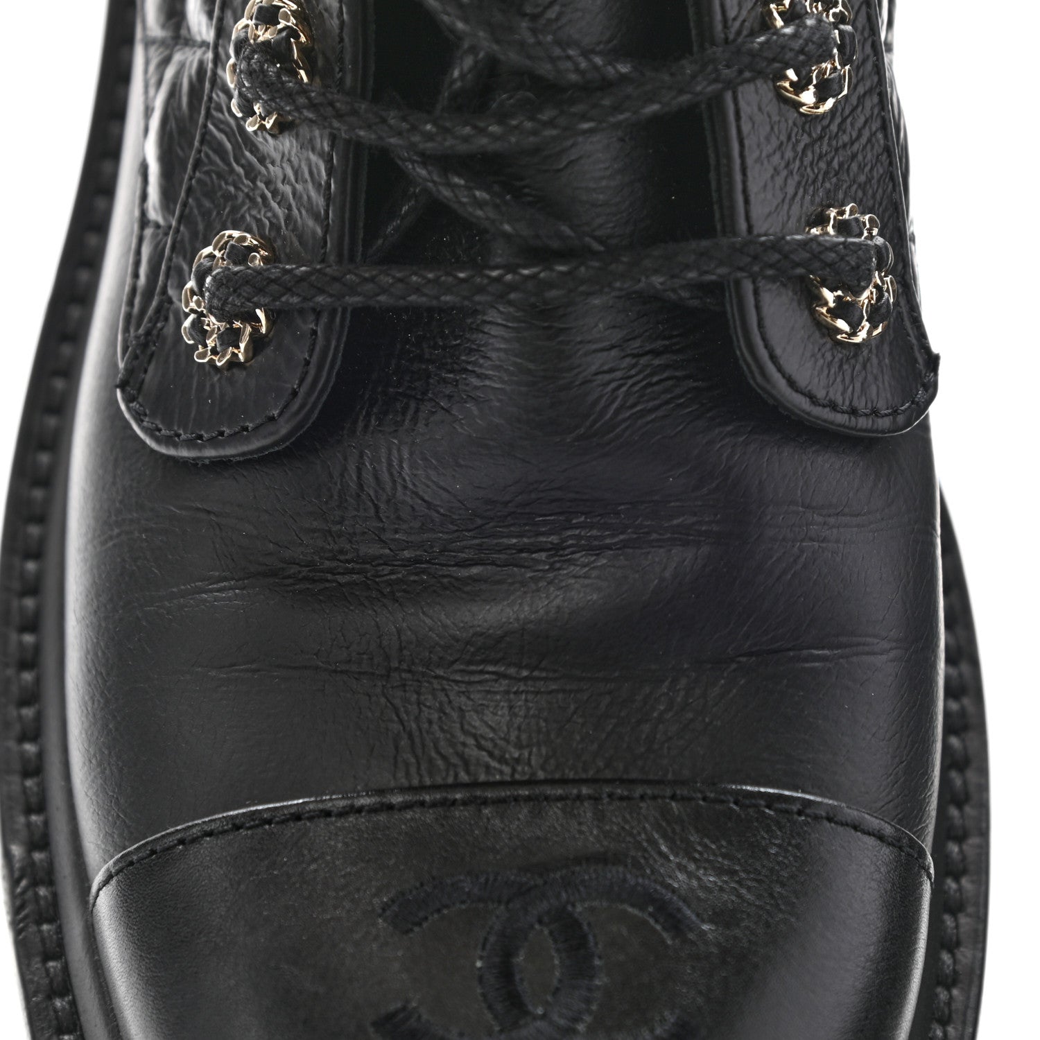 Chanel Shiny Goatskin Calfskin Quilted Lace Up Combat Boots 38 Black 12 of 14
