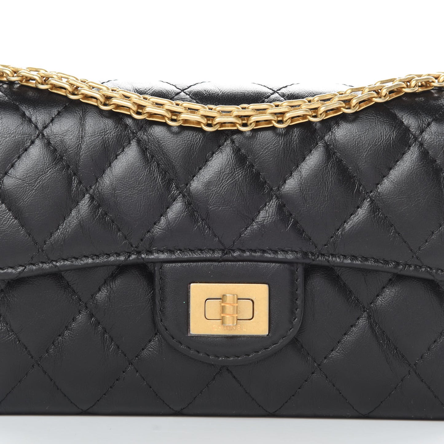 Aged Calfskin Quilted 2.55 Reissue Clutch With Chain Black