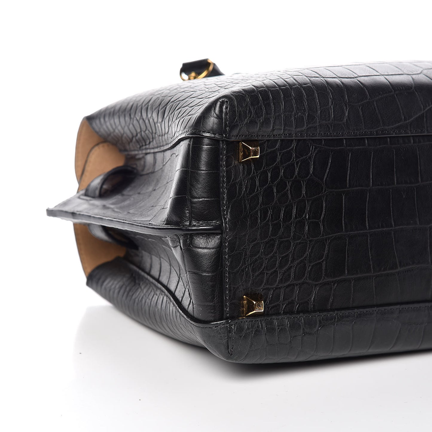 Calfskin Crocodile Embossed Medium Milla Tote Black
