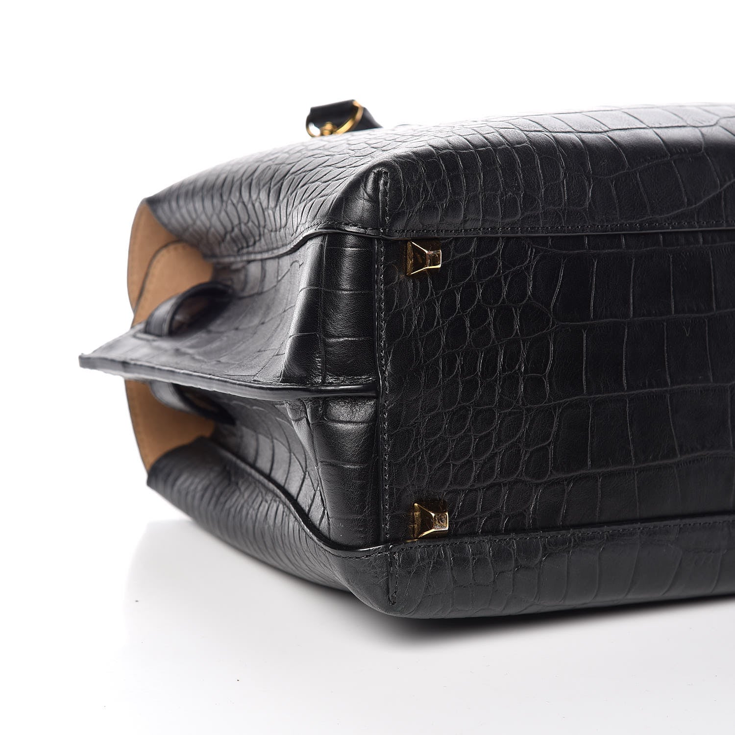 MCM Calfskin Crocodile Embossed Medium Milla Tote Black 7 of 8