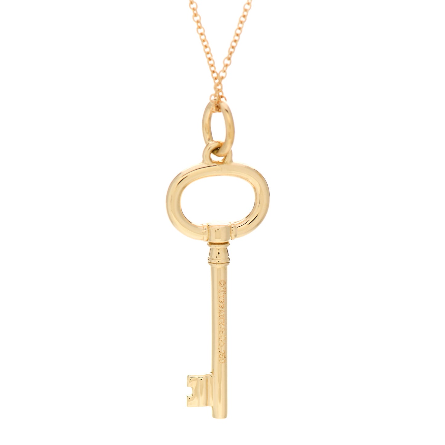 18K Yellow Gold Small Oval Key Pendant Necklace