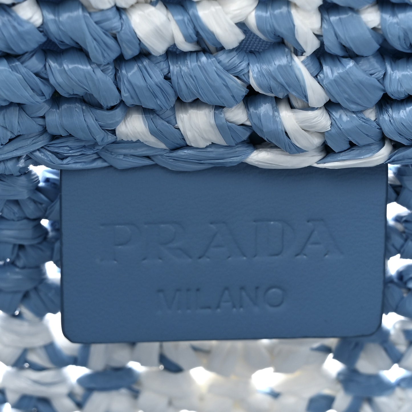 Yarn Raffia Effect Crochet Embroidered Small Logo Tote Celeste