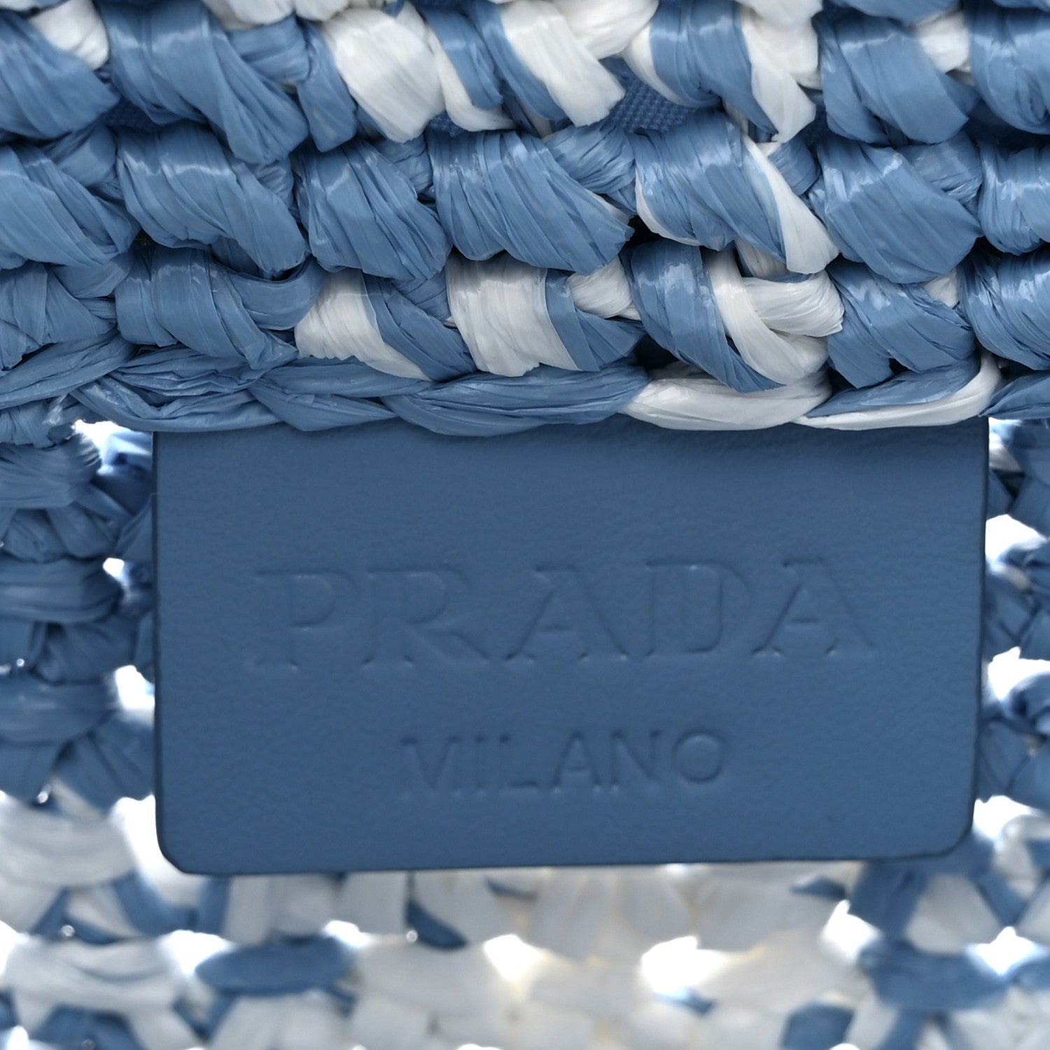 Prada Yarn Raffia Effect Crochet Embroidered Small Logo Tote Celeste 6 of 9