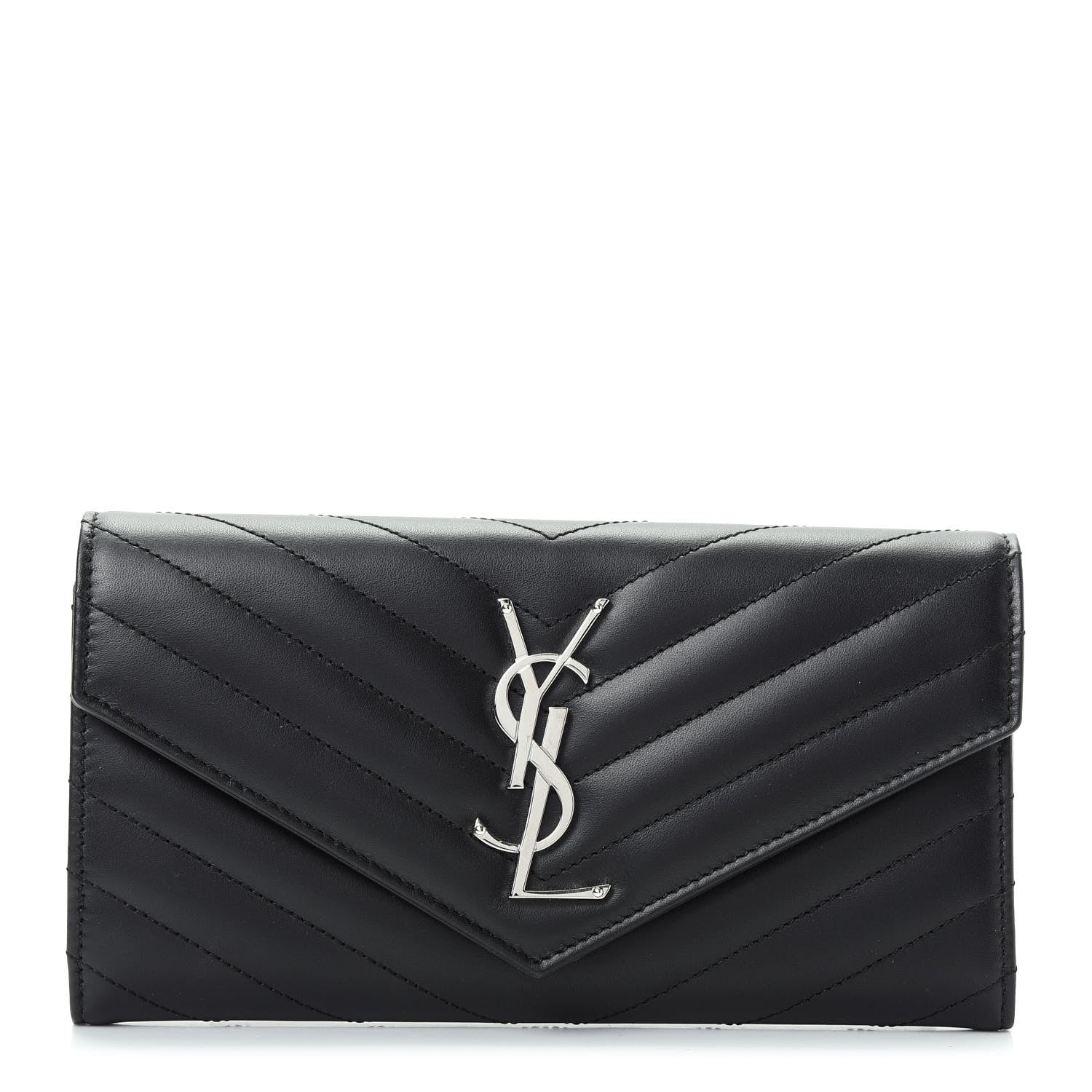 Saint Laurent Calfskin Matelasse Chevron Monogram Flap Wallet Black 1 of 8