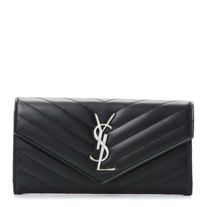 Saint Laurent Calfskin Matelasse Chevron Monogram Flap Wallet Black 1 of 8