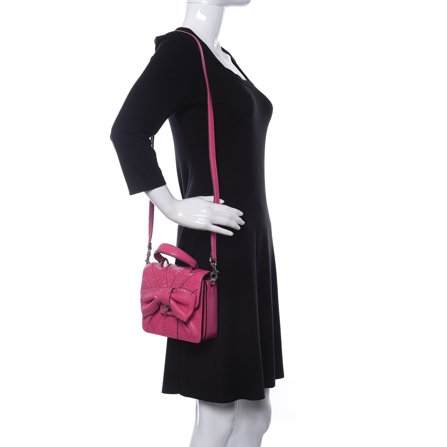 Valentino Garavani Pebbled Calfskin Rockstud Bow Top Handle Bag Pink Orchid 2 of 9