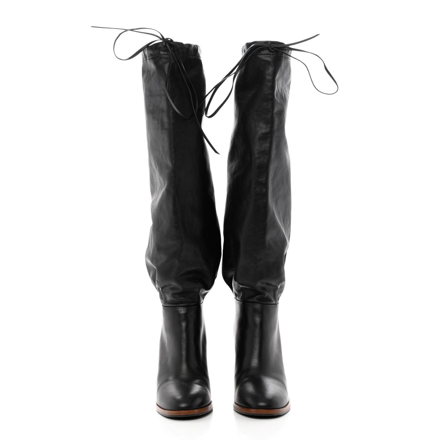 Deauville Calfskin Cinched Knee High Boots 38 Black