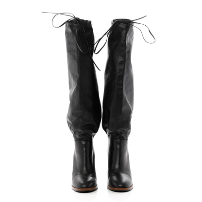 Gucci Deauville Calfskin Cinched Knee High Boots 38 Black 2 of 9