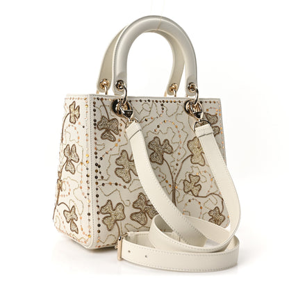 Christian Dior Smooth Calfskin Sequin Embroidered Clover Medium Lady Dior White 3 of 10