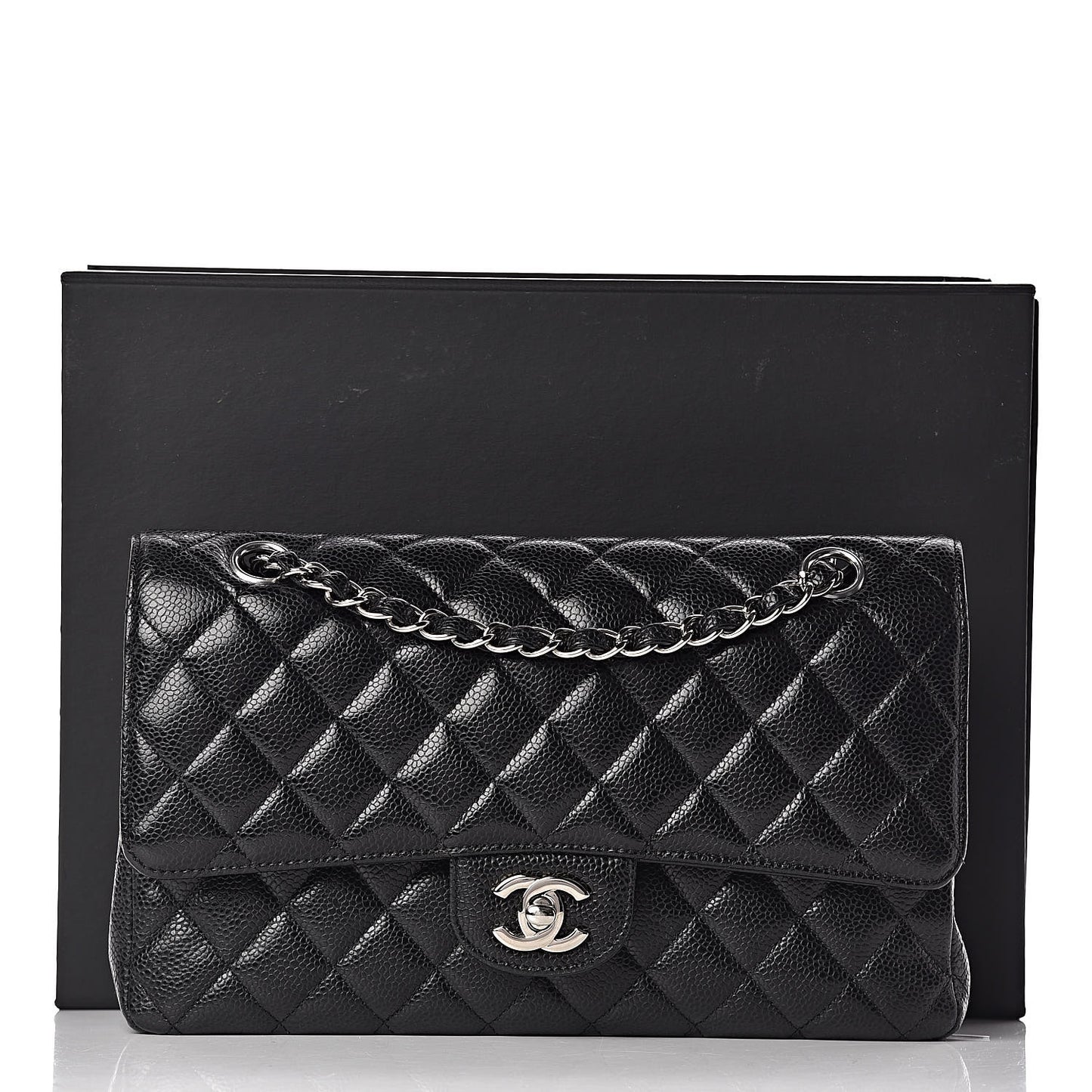 Caviar Quilted Medium Double Flap Black
